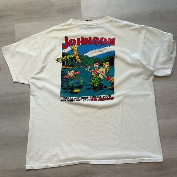 Oneita Big Johnson Thrashed Cotton Crewneck Fishing Tee White XL Made in USA - Picture 4 of 14